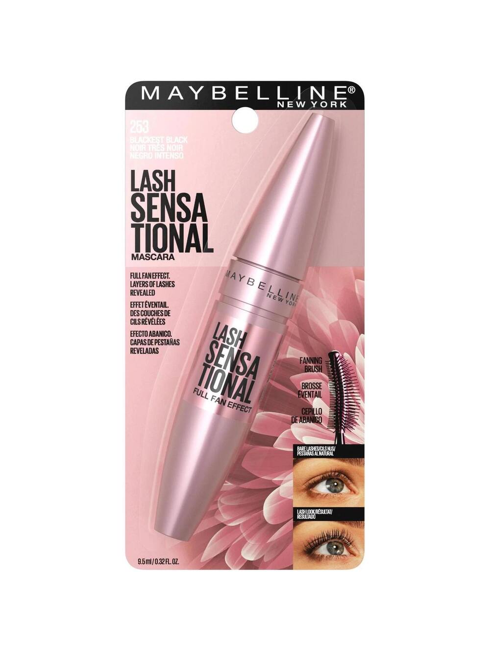 Maybelline Lash Sensational Mascara, Blackest Black, 0.32 Fl. Oz. Blistercard